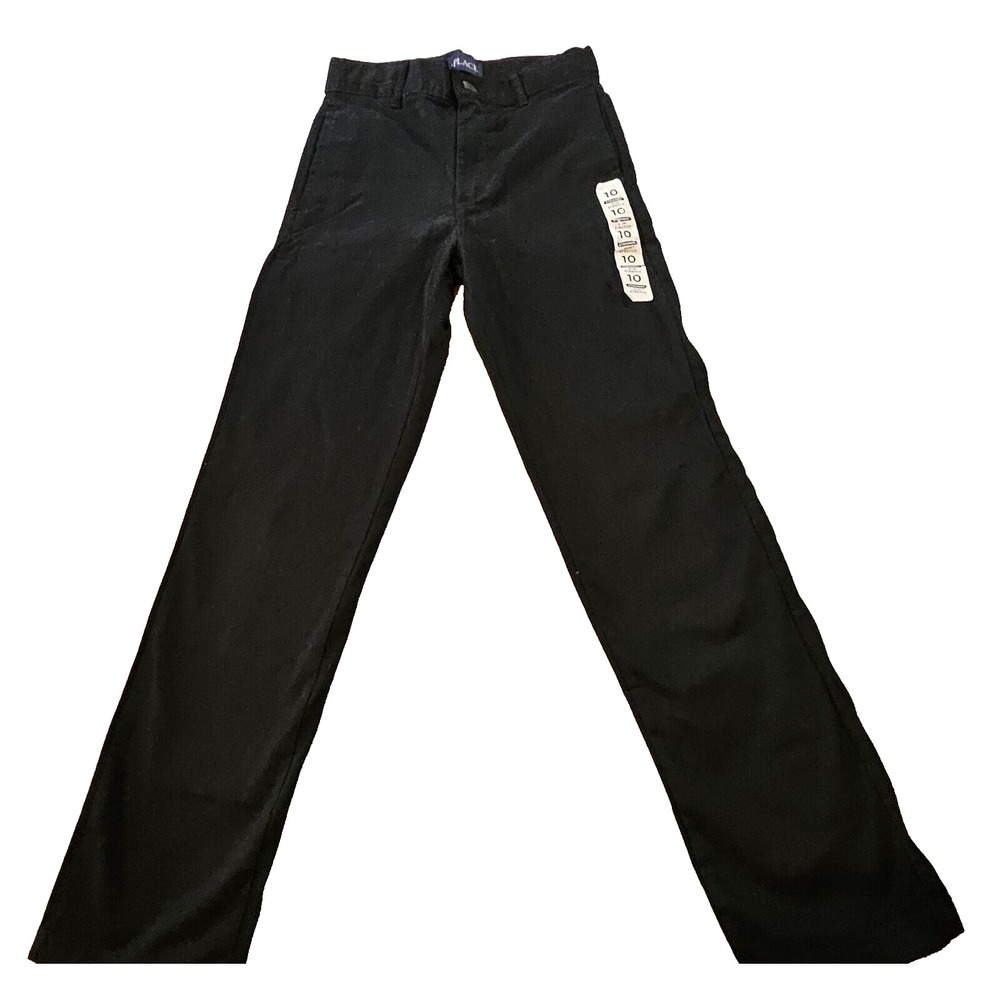 The Childrens Place Boys Size 10 Black Stretch Chino Pants Adjustable Waist NEW